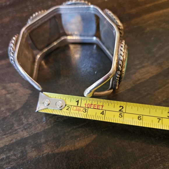 Huge Navajo Turquoise Sterling Silver Cuff Bracelet - Picture 7 of 10